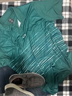 Oakley Teal Striped Performance Polo